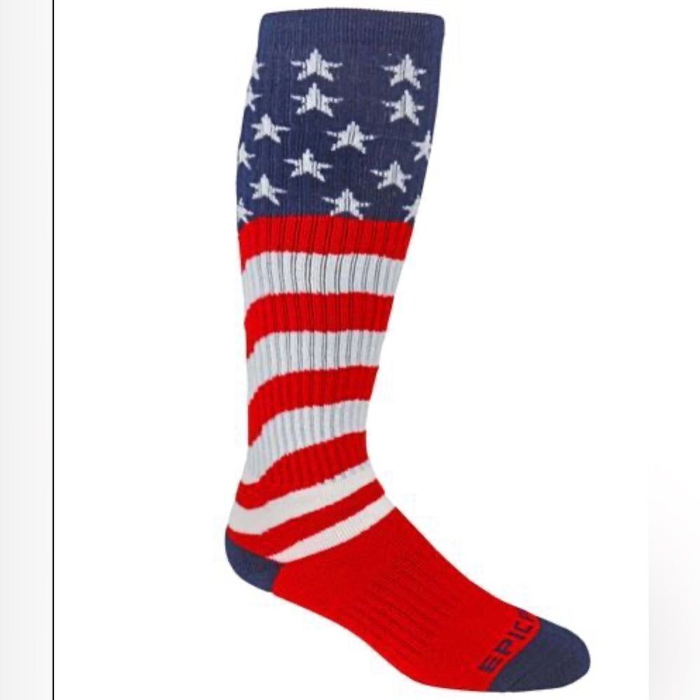 NWT … EPIC SPORTS “Size: L” Red … White & Blue Knee High Socks